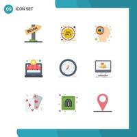 9 User Interface Flat Color Pack of modern Signs and Symbols of time alert labyrinth alarm investment Editable Vector Design Elements