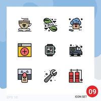 Pack of 9 creative Filledline Flat Colors of graphics window science add store Editable Vector Design Elements