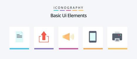 Basic Ui Elements Flat 5 Icon Pack Including print. call. sound. phone. cell. Creative Icons Design vector