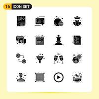 16 User Interface Solid Glyph Pack of modern Signs and Symbols of chat conversation message graduation world Editable Vector Design Elements