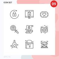 Set of 9 Modern UI Icons Symbols Signs for real document bangladesh label navigation location Editable Vector Design Elements