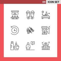 Group of 9 Modern Outlines Set for construction screws massage time machine backup Editable Vector Design Elements