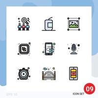 Mobile Interface Filledline Flat Color Set of 9 Pictograms of computer central fast food image graphic Editable Vector Design Elements