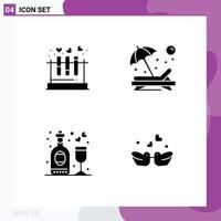 4 User Interface Solid Glyph Pack of modern Signs and Symbols of tube sunbathe heart chair disco Editable Vector Design Elements