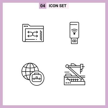 4 Line concept for Websites Mobile and Apps backup international business folder wifi medical Editable Vector Design Elements