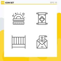 Pictogram Set of 4 Simple Filledline Flat Colors of drawing bed ruler autumn furniture Editable Vector Design Elements