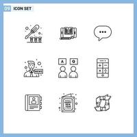 Mobile Interface Outline Set of 9 Pictograms of answers media tranfer communication bubble Editable Vector Design Elements