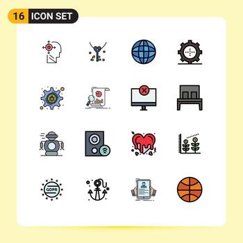 Pack of 16 creative Flat Color Filled Lines of hacker technology global set devices Editable Creative Vector Design Elements