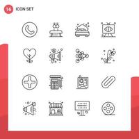 conjunto de 16 iconos de interfaz de usuario modernos símbolos signos para amor televisión verano deportes juego editable vector diseño elementos