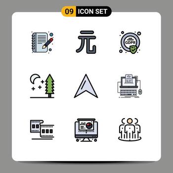 User Interface Pack of 9 Basic Filledline Flat Colors of coding pointer eu map tree Editable Vector Design Elements