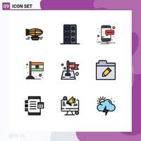 Modern Set of 9 Filledline Flat Colors and symbols such as pin india science flag notification Editable Vector Design Elements