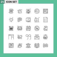 Mobile Interface Line Set of 25 Pictograms of internet day and night spa clock thankful Editable Vector Design Elements