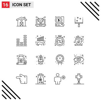 16 Universal Outlines Set for Web and Mobile Applications equalizer sweep search dustpan solution Editable Vector Design Elements