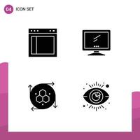 paquete de glifos sólidos de 4 símbolos universales de dividir monitor de texto de pc modelado api elementos de diseño vectorial editables vector