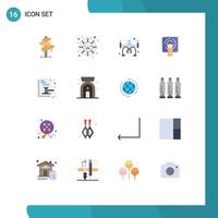 Modern Set of 16 Flat Colors Pictograph of document auction hobbies screen tuch Editable Pack of Creative Vector Design Elements