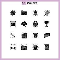 Group of 16 Solid Glyphs Signs and Symbols for graphic design bell report global Editable Vector Design Elements