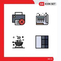 Group of 4 Filledline Flat Colors Signs and Symbols for computers print hardware document bbq Editable Vector Design Elements