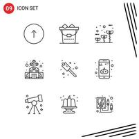 Set of 9 Commercial Outlines pack for marshmallow christian cross eco church building Editable Vector Design Elements