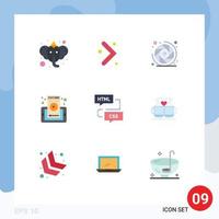 9 User Interface Flat Color Pack of modern Signs and Symbols of development coding camera lens cell mobile Editable Vector Design Elements