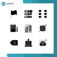 9 Universal Solid Glyphs Set for Web and Mobile Applications city buildings ui pencil education Editable Vector Design Elements