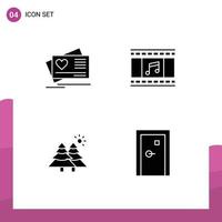 Group of 4 Modern Solid Glyphs Set for card forest wedding film reel trees Editable Vector Design Elements