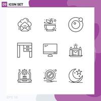 9 Universal Outlines Set for Web and Mobile Applications office furniture spa desk satellite Editable Vector Design Elements