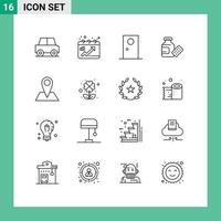 Set of 16 Modern UI Icons Symbols Signs for location science door medicine round Editable Vector Design Elements