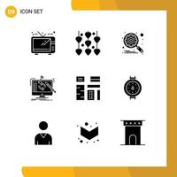 Stock Vector Icon Pack of 9 Line Signs and Symbols for content processing gear workshop project Editable Vector Design Elements