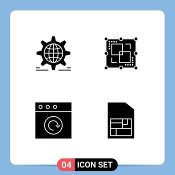 Group of Modern Solid Glyphs Set for setting app globe drawing reload Editable Vector Design Elements