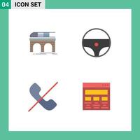 Set of 4 Vector Flat Icons on Grid for metro deny train steering phone Editable Vector Design Elements