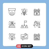 Universal Icon Symbols Group of 9 Modern Outlines of mountains money internet donation web Editable Vector Design Elements