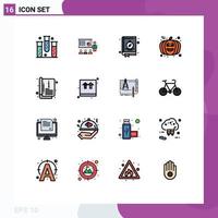 Modern Set of 16 Flat Color Filled Lines Pictograph of halloween camping graph location compass Editable Creative Vector Design Elements