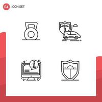 Modern Set of 4 Filledline Flat Colors Pictograph of dumbbell system lift insurance info Editable Vector Design Elements