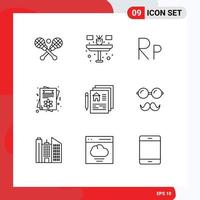paquete de esquema de 9 símbolos universales de los elementos de diseño vectorial editables del día de la tarjeta de invitación idr del plano del hogar vector