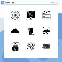 Pictogram Set of 9 Simple Solid Glyphs of cloudy data marketing cloud hostel Editable Vector Design Elements