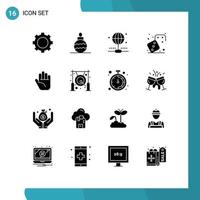 Editable Vector Line Pack of 16 Simple Solid Glyphs of bell hand internet stop games Editable Vector Design Elements