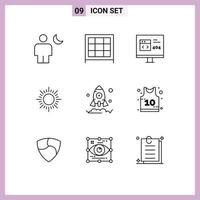 Group of 9 Modern Outlines Set for launch sunset app sunrise error Editable Vector Design Elements