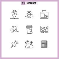 Set of 9 Modern UI Icons Symbols Signs for music soup digital glass construction tools Editable Vector Design Elements