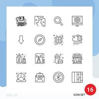 paquete de iconos de vectores de stock de 16 signos y símbolos de línea para monitorear la salud de la interacción del corazón encontrar elementos de diseño de vectores editables