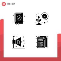 Mobile Interface Solid Glyph Set of 4 Pictograms of compass ad camping garden marketing Editable Vector Design Elements