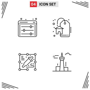 Universal Icon Symbols Group of 4 Modern Filledline Flat Colors of equalizer process web setting sale buildings Editable Vector Design Elements