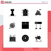 Pack of 9 creative Solid Glyphs of grid target recycle strategy vehicle Editable Vector Design Elements