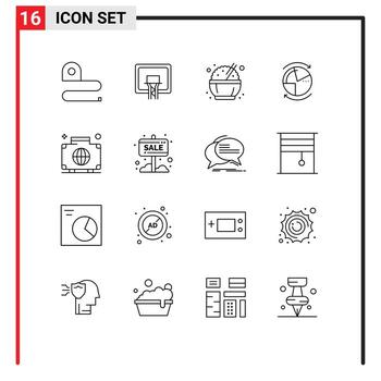 conjunto de pictogramas de 16 contornos simples de elementos de diseño vectorial editables de la base de datos de la red china del servidor de equipaje vector