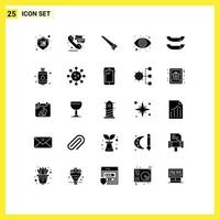 grupo de símbolos de iconos universales de 25 glifos sólidos modernos de elementos de diseño de vectores editables de construcción de ojo de globo ocular de barco