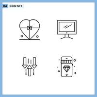 4 Universal Line Signs Symbols of box pc love monitor down Editable Vector Design Elements