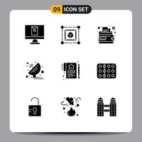 Universal Icon Symbols Group of 9 Modern Solid Glyphs of deal home wallet document satellite dish Editable Vector Design Elements
