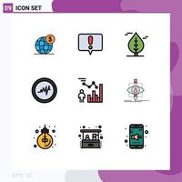 9 User Interface Filledline Flat Color Pack of modern Signs and Symbols of person efficiency leaf data pulse Editable Vector Design Elements