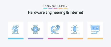 paquete de iconos de ingeniería de hardware e internet azul 5 que incluye infraestructura. distribución. procesador. infografía. datos. diseño de iconos creativos vector