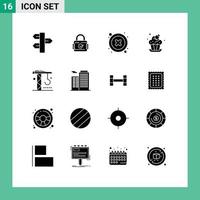 Pictogram Set of 16 Simple Solid Glyphs of construction cup secure cake user Editable Vector Design Elements