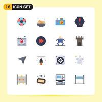 Pack of 16 creative Flat Colors of forward fast image database warning Editable Pack of Creative Vector Design Elements